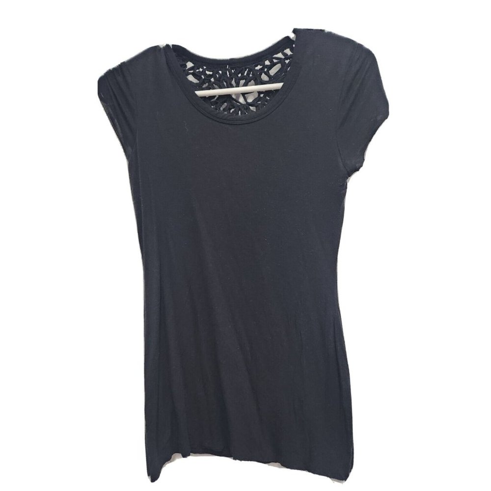 Bailey 44 Womens Black Crochet Back T-Shirt Size Small Cap Sleeve Pullover Tee